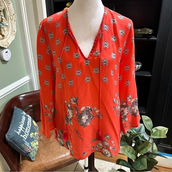 Tolani Red Floral Silk Blouse Size Small - Picture 1 of 13